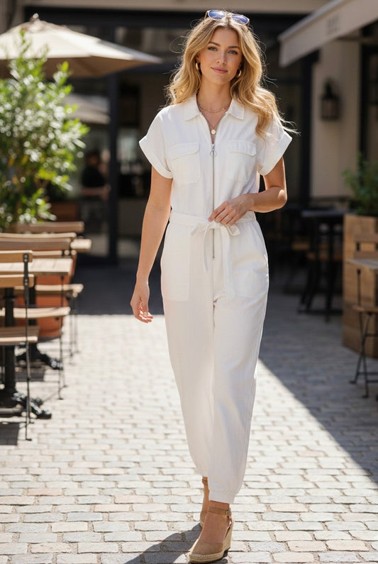 Somara white zipper denim jumpsuit