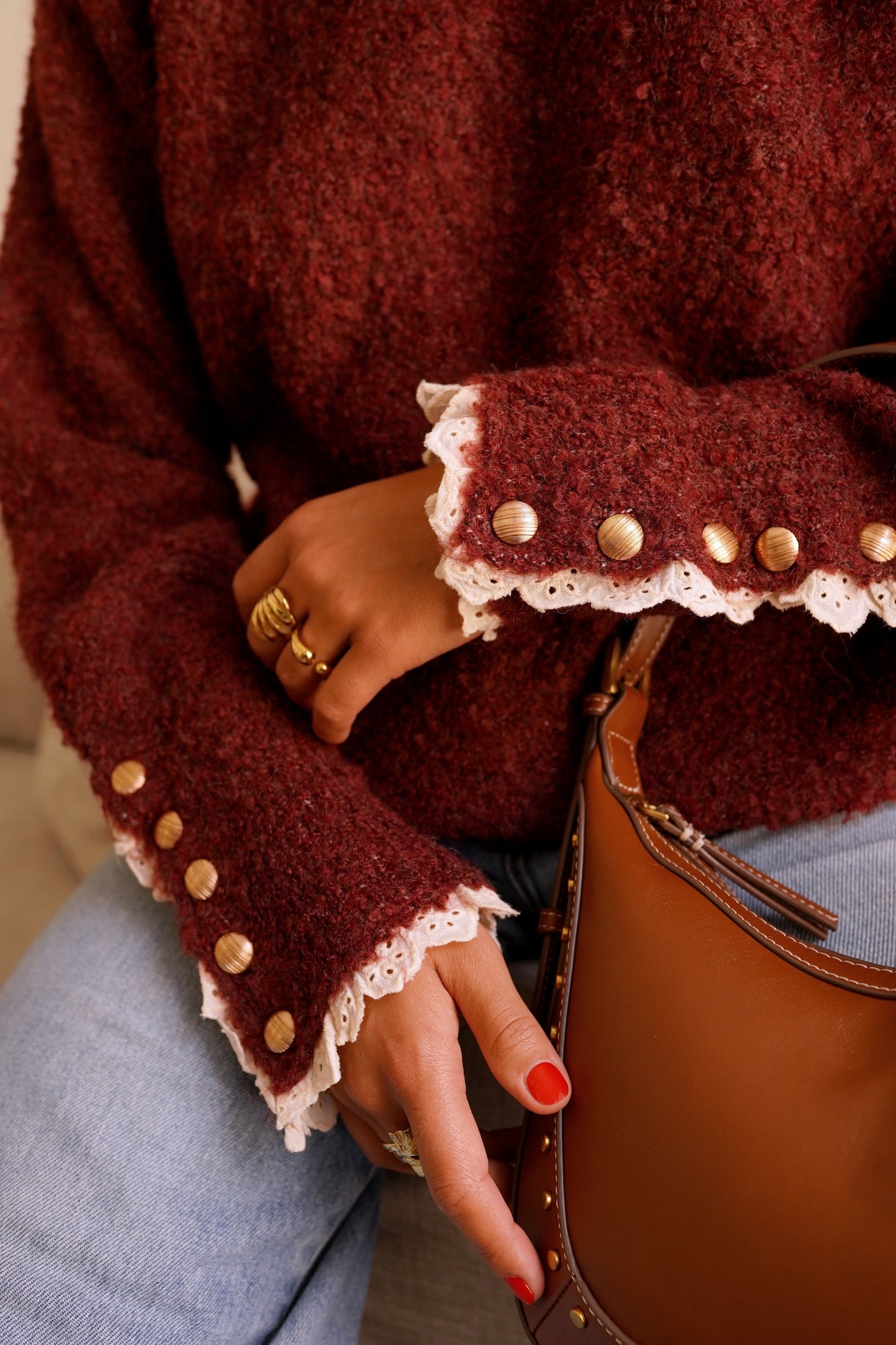 Elina burgundy jumper with built in shirt