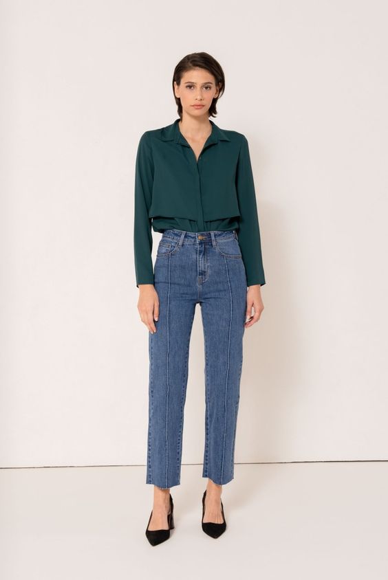 PREORDER Straight leg front seam blue jeans