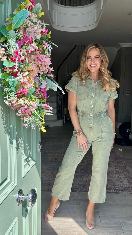 Isla khaki green wide leg jumpsuit