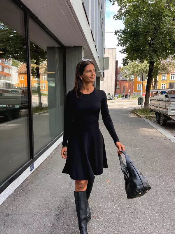 YAS Black knit dress with lace trim
