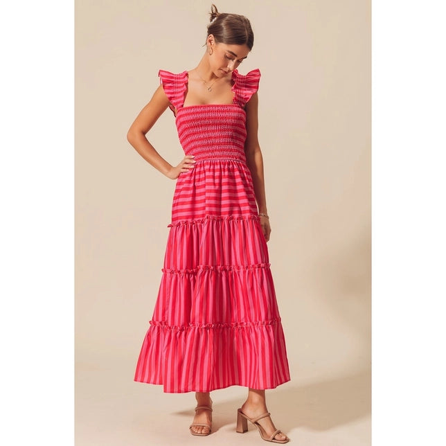 Amelia Multi Colour Stripe Tiered Maxi Dress