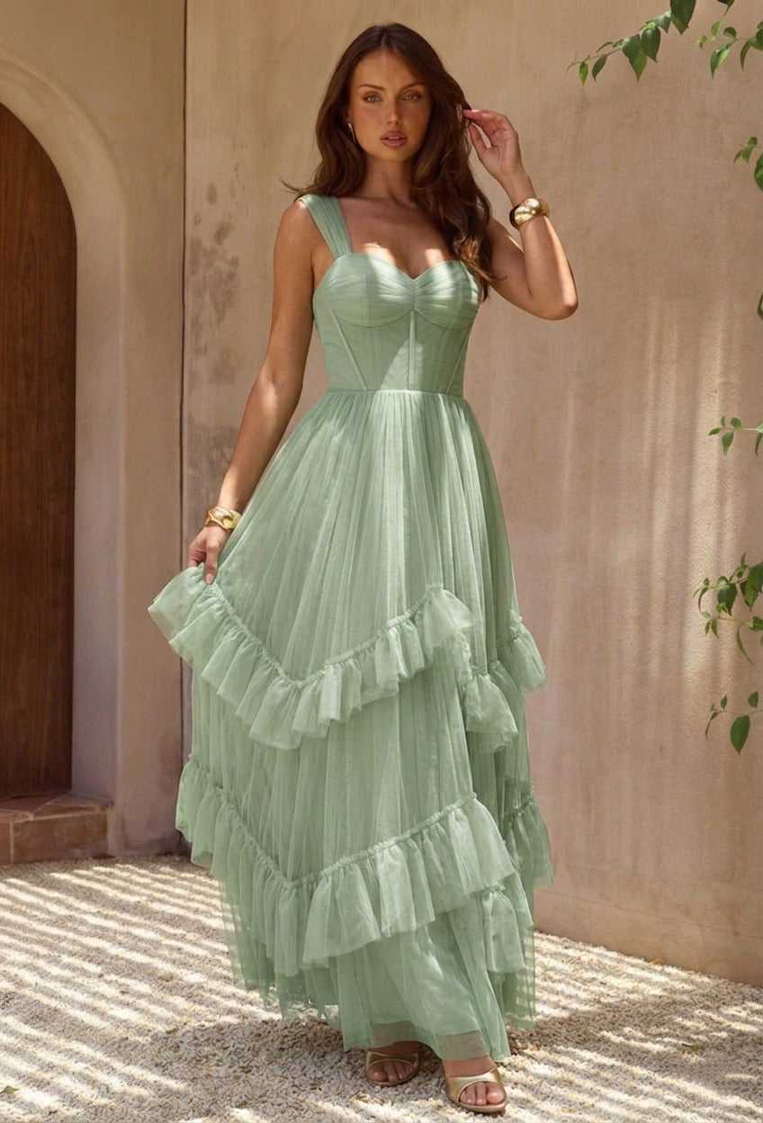 Willow sage green frill dress