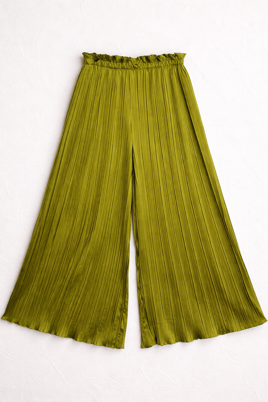 Zoe pleated olive palazzo pants