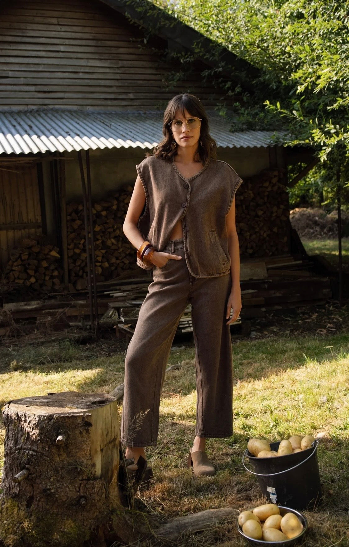 Odette chocolate brown barrel Jeans