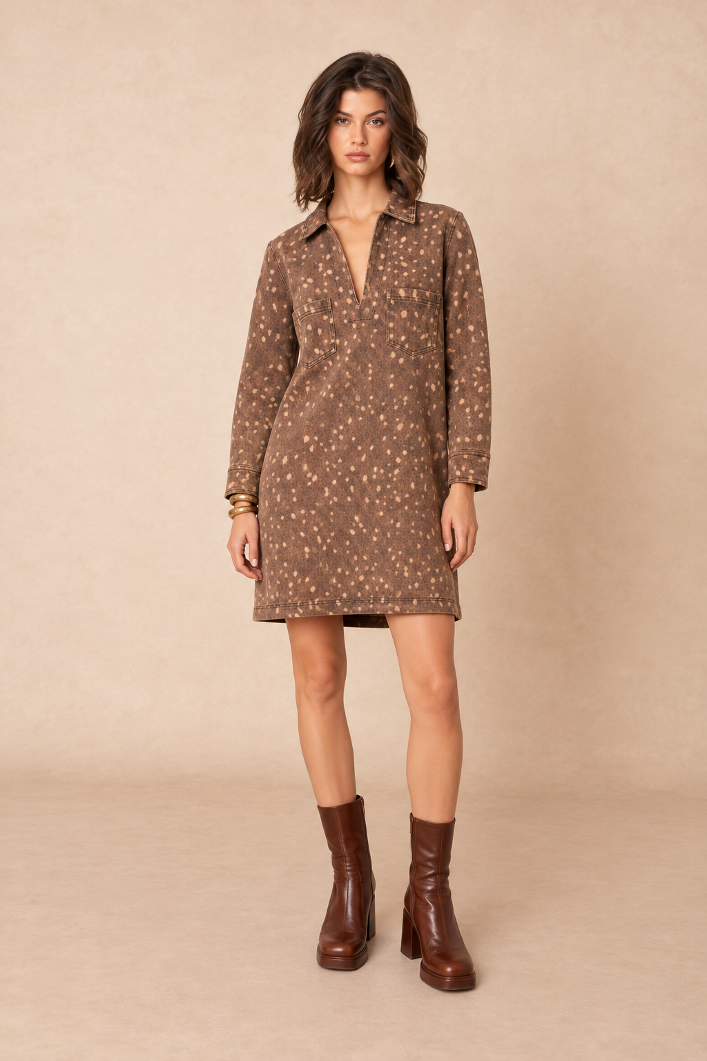 Lucille Bambi deer print denim dress