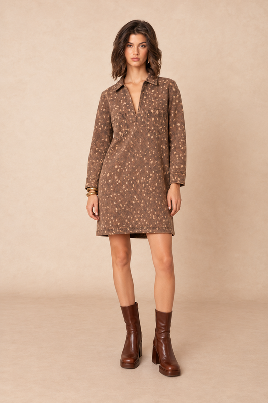 Lucille Bambi deer print denim dress