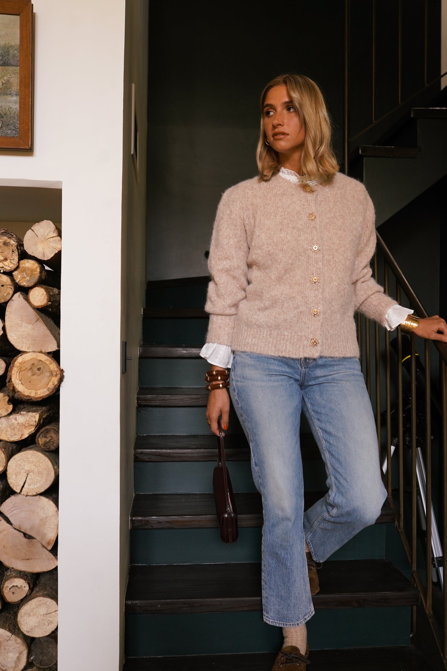 Ellen taupe sun button cardigan