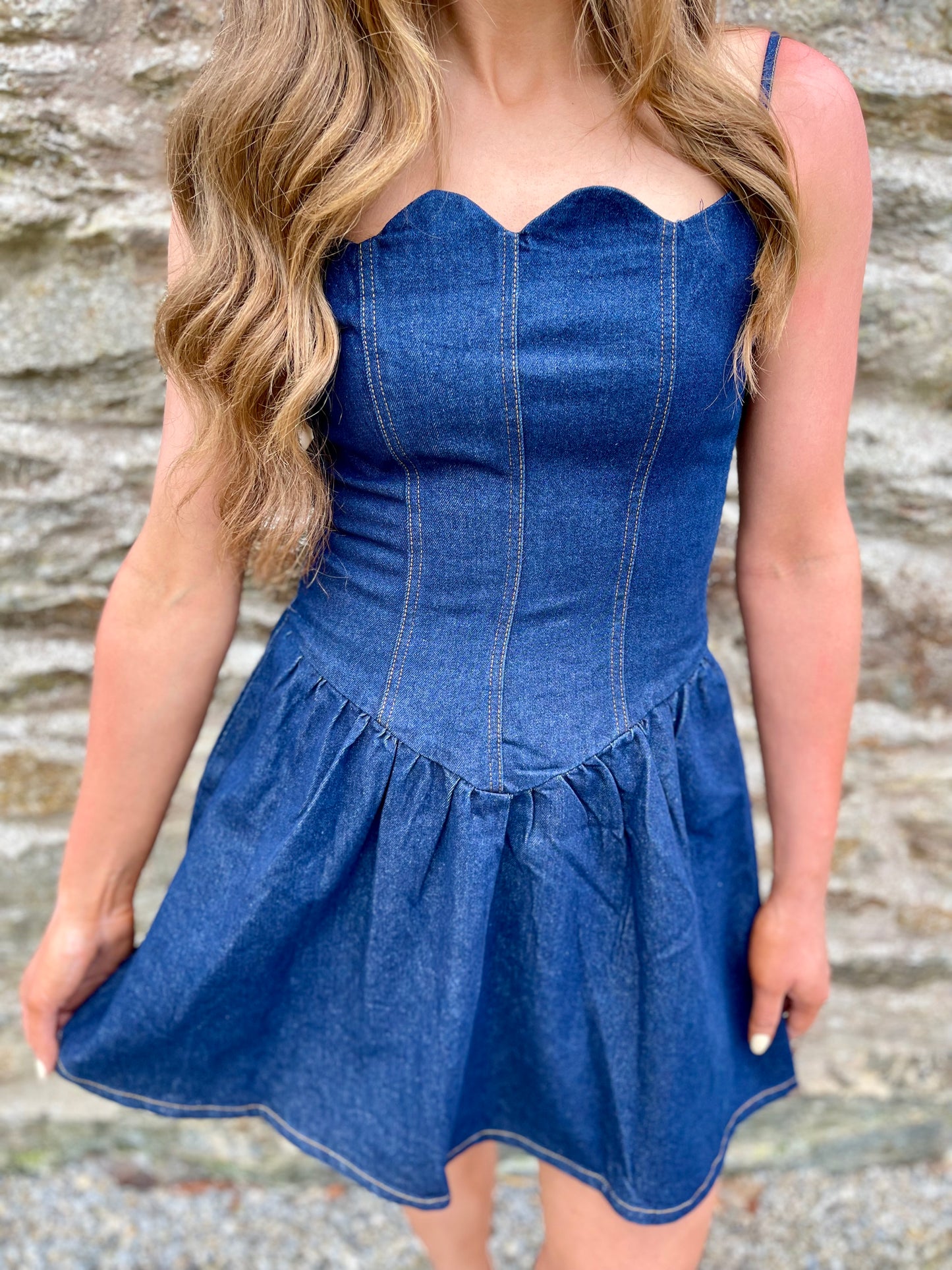 Rachel dark denim skater dress