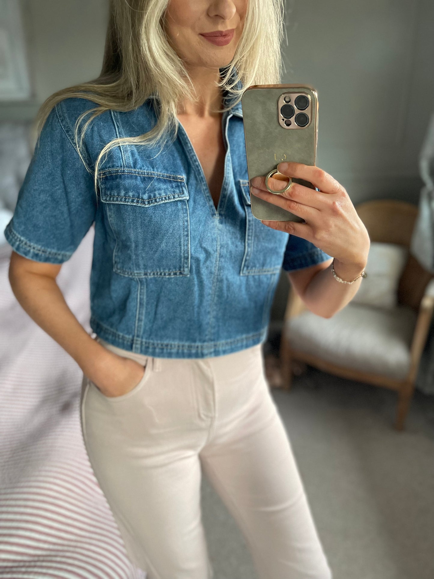 Millie blue denim cropped top