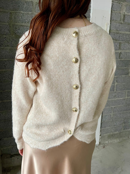 Sophie ivory jumper with reverse gold buttons