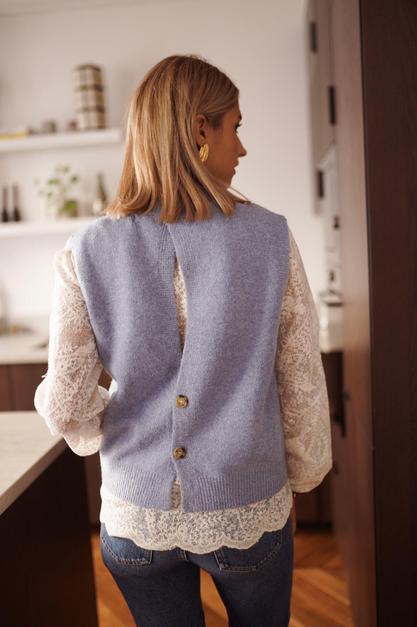 Penelope blue knit gilet & blouse set
