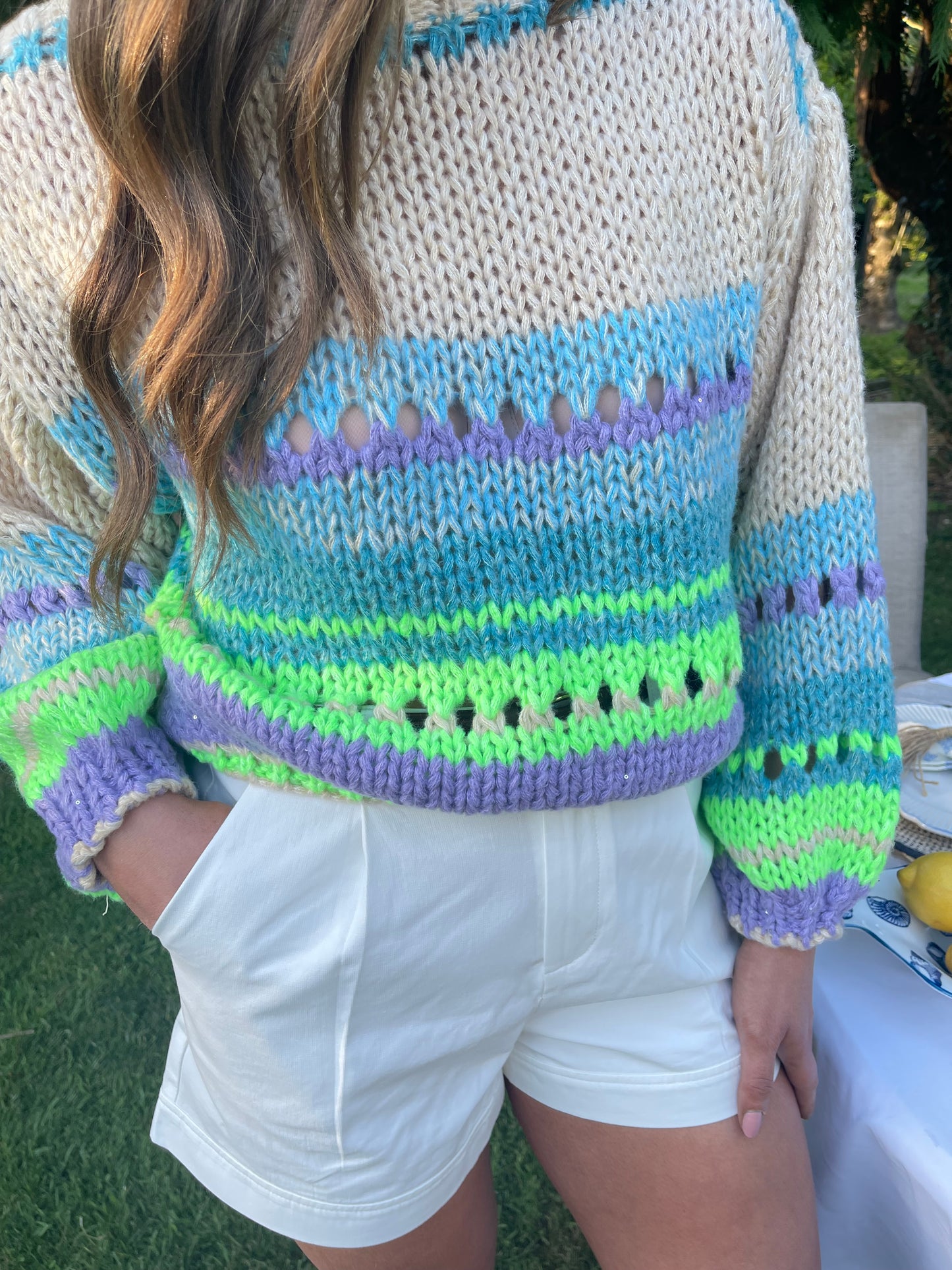 Maddie neon mint and taupe jumper