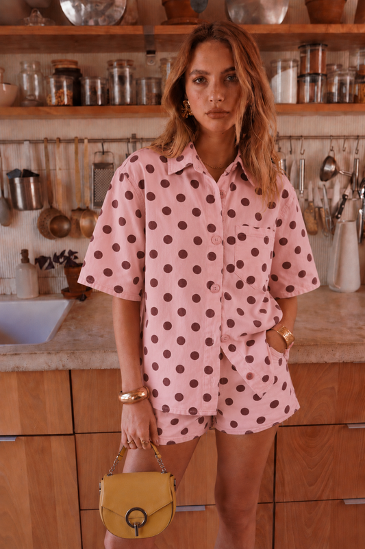 Paula pink polka dot shirt