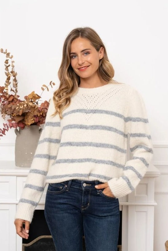 Eden striped jumper with gold buttons
