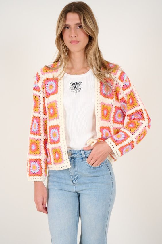 Crochet flower jacket best sale