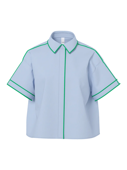 YASLEE SS PIPING BLUE & GREEN SHIRT