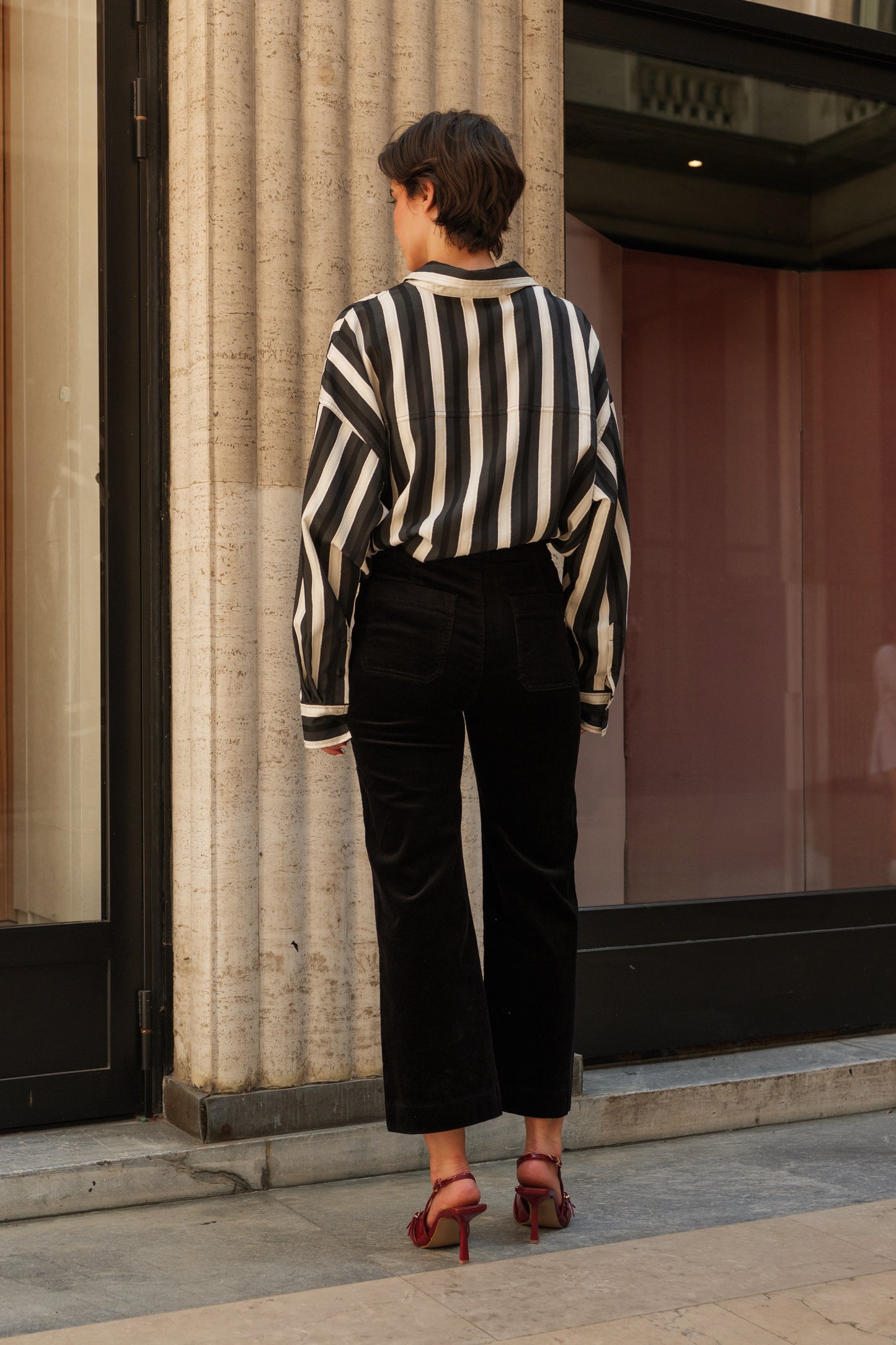Victo Wide leg black cords with gold front buttons