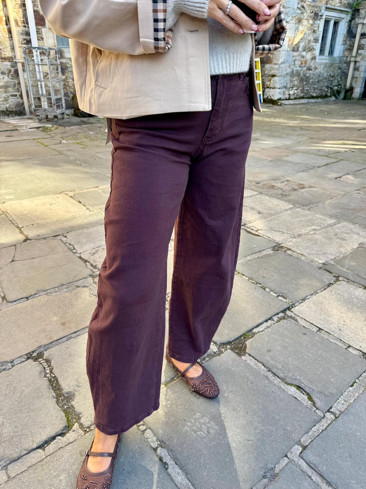 Carole burgundy barrel leg jeans