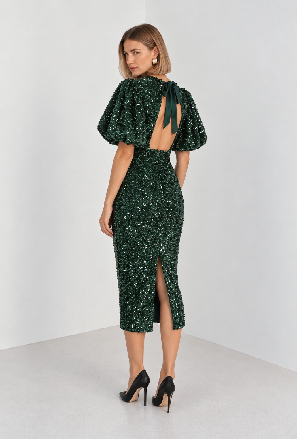 Katie green sequin midi dress