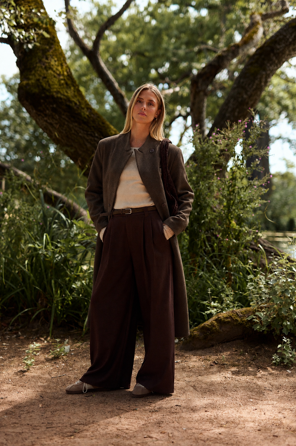 Heather brown wool long coat