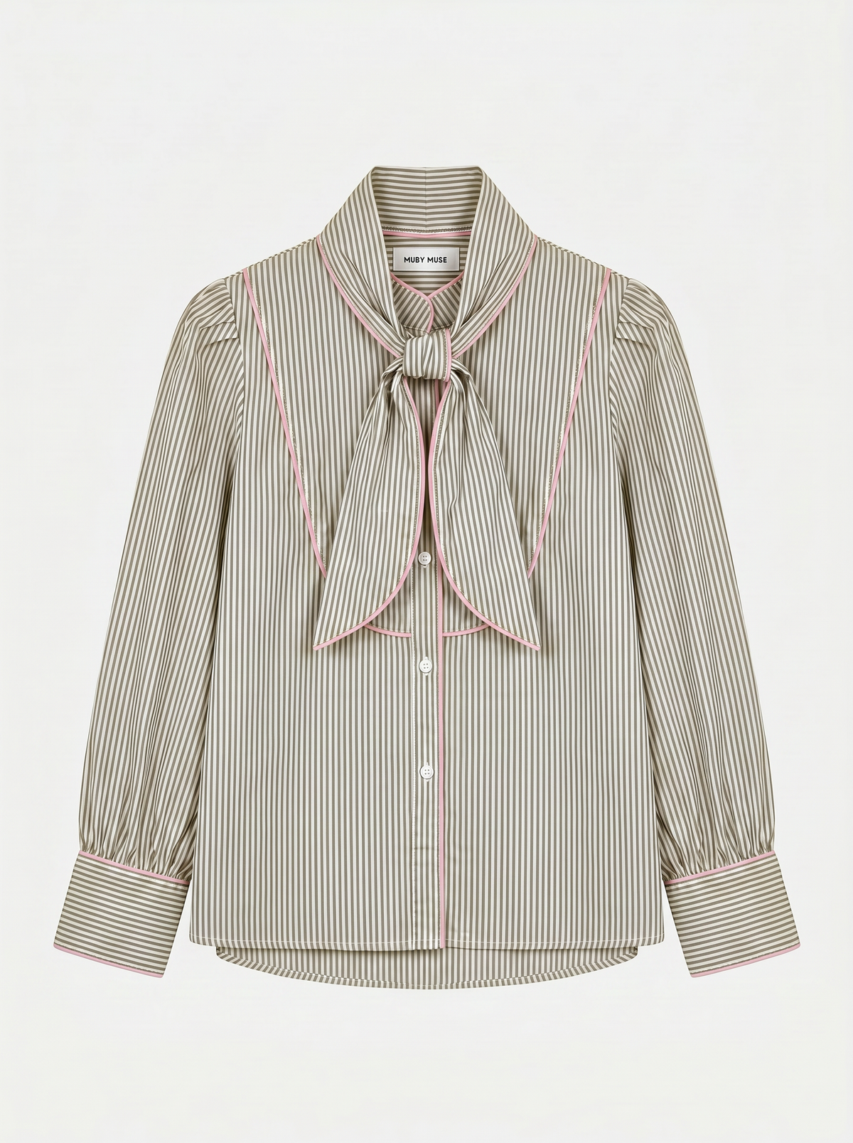 Erica green stripe pink trim blouse
