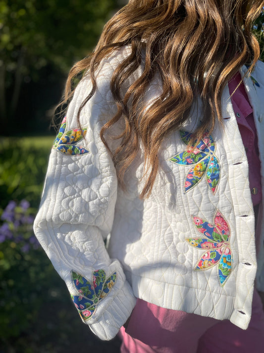 Eva white quilted floral quilted jacket
