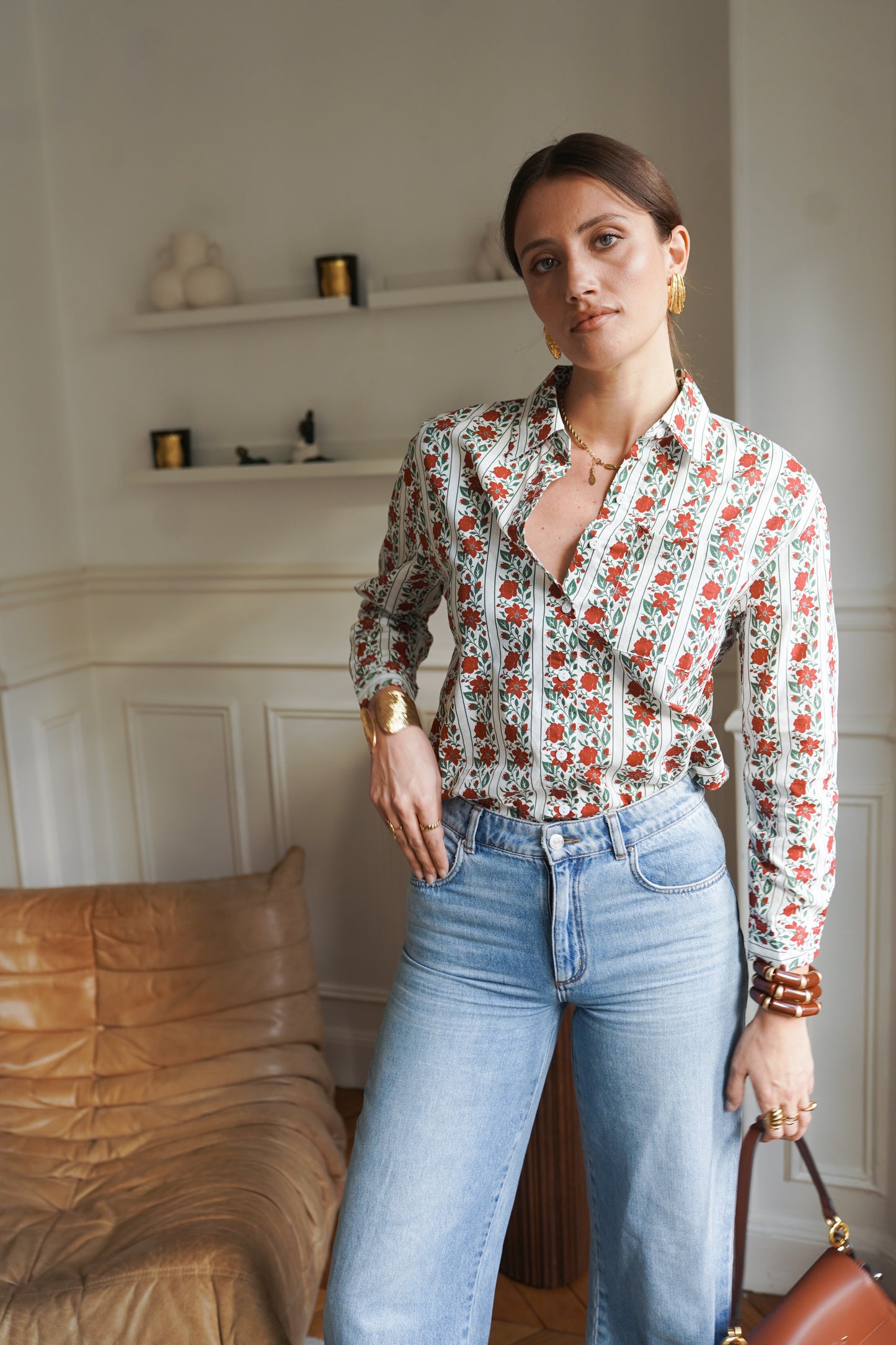 Natasha red floral shirt