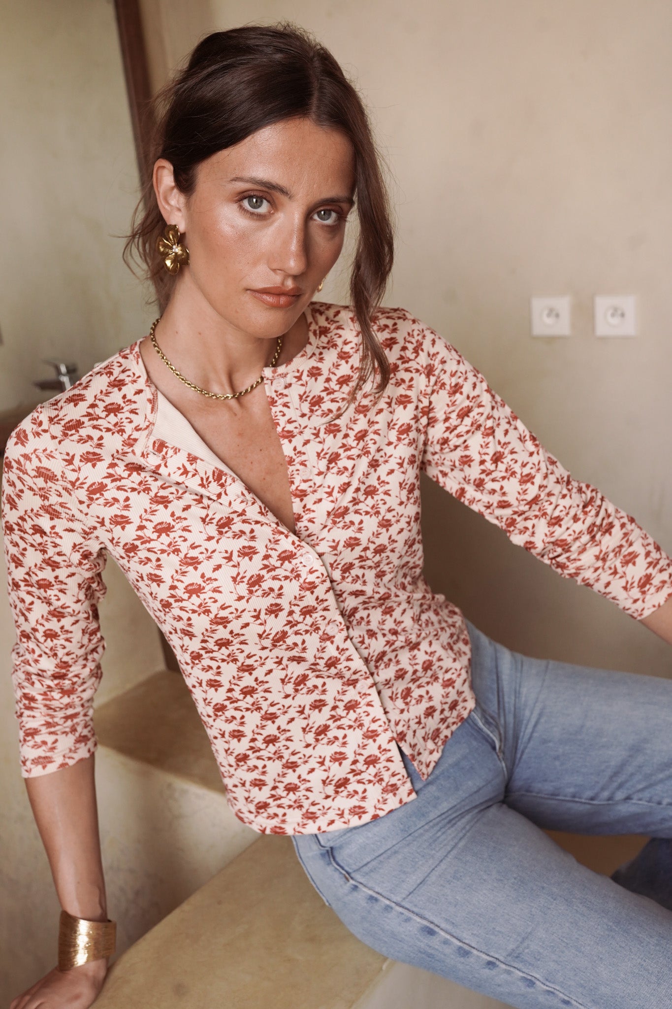 Lily ribbed floral cardigan top