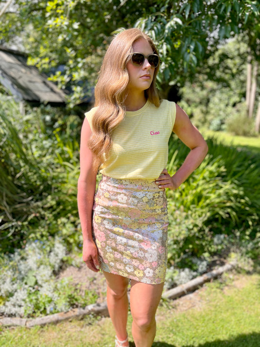 Sara floral sequin mini skirt