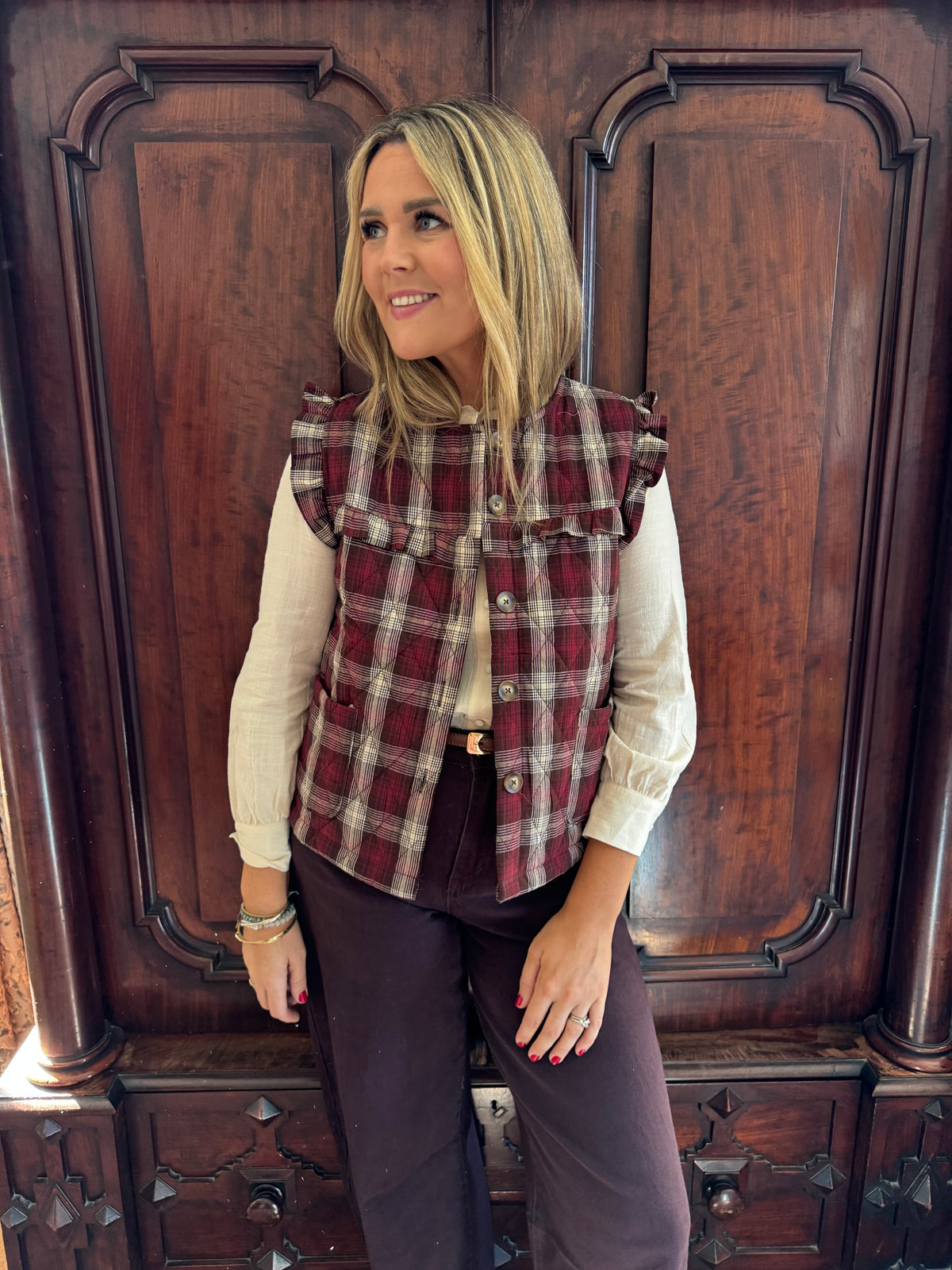Billie tartan frill sleeve gilet
