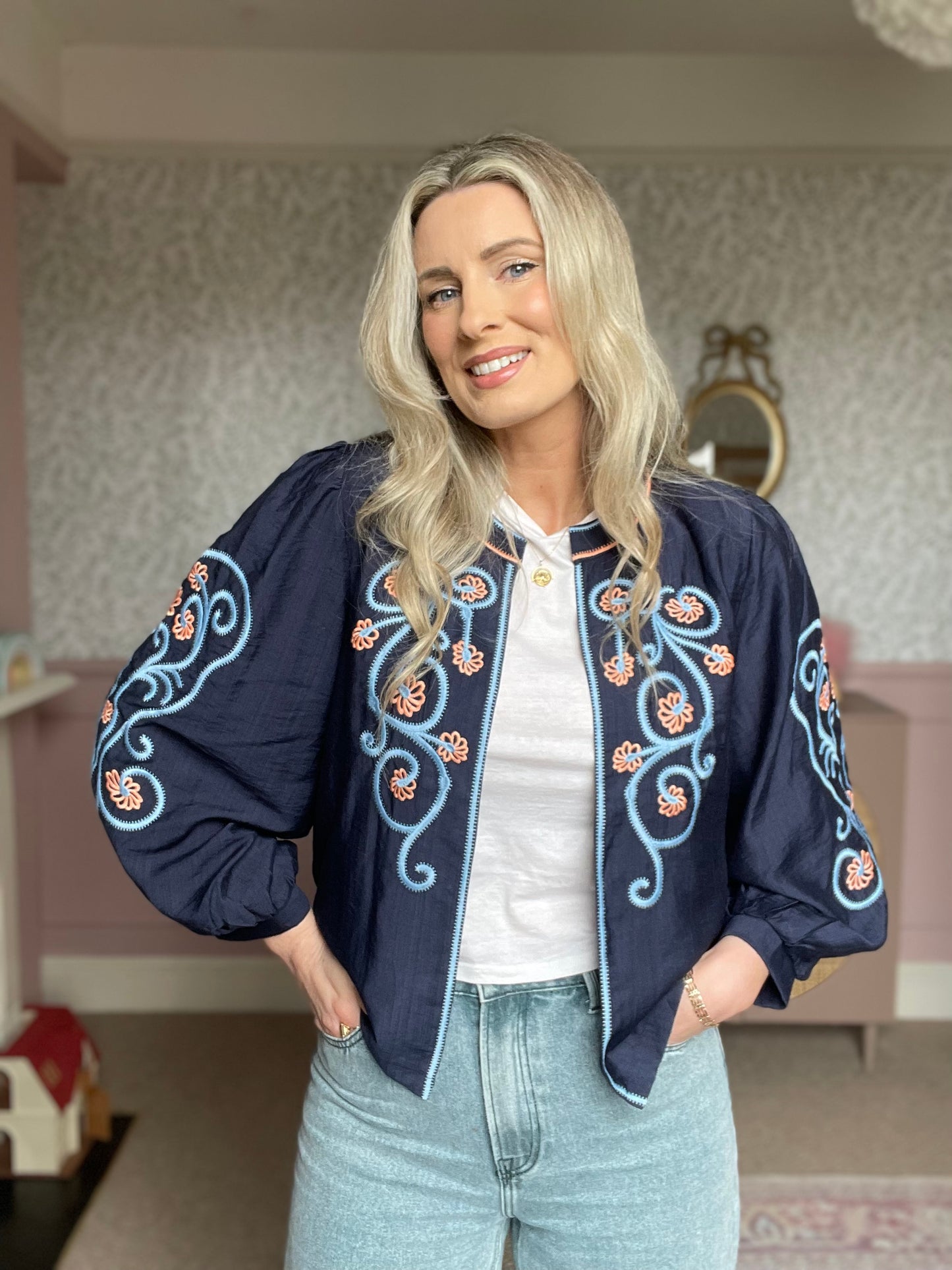 Ottilie navy floral boho jacket