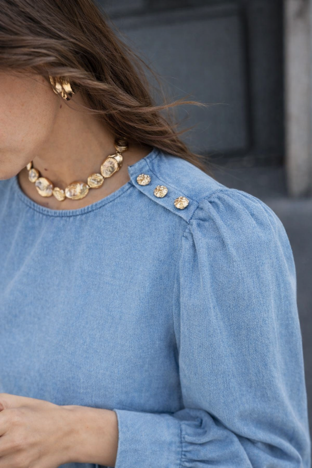 Celestine light blue wash denim dress