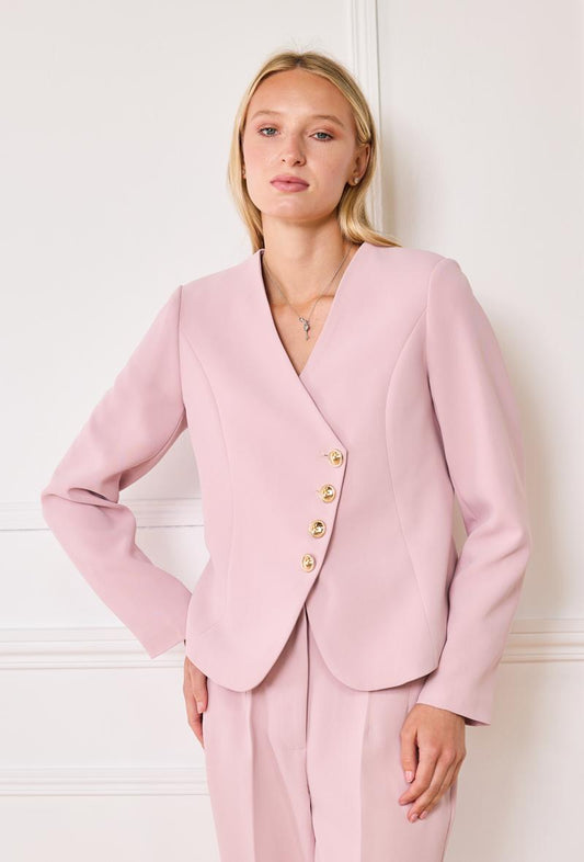 Eliza powder pink jacket with asymmetrical buttons