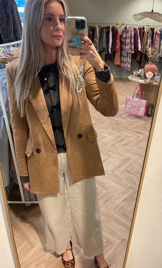 Iggy camel faux suede longline blazer