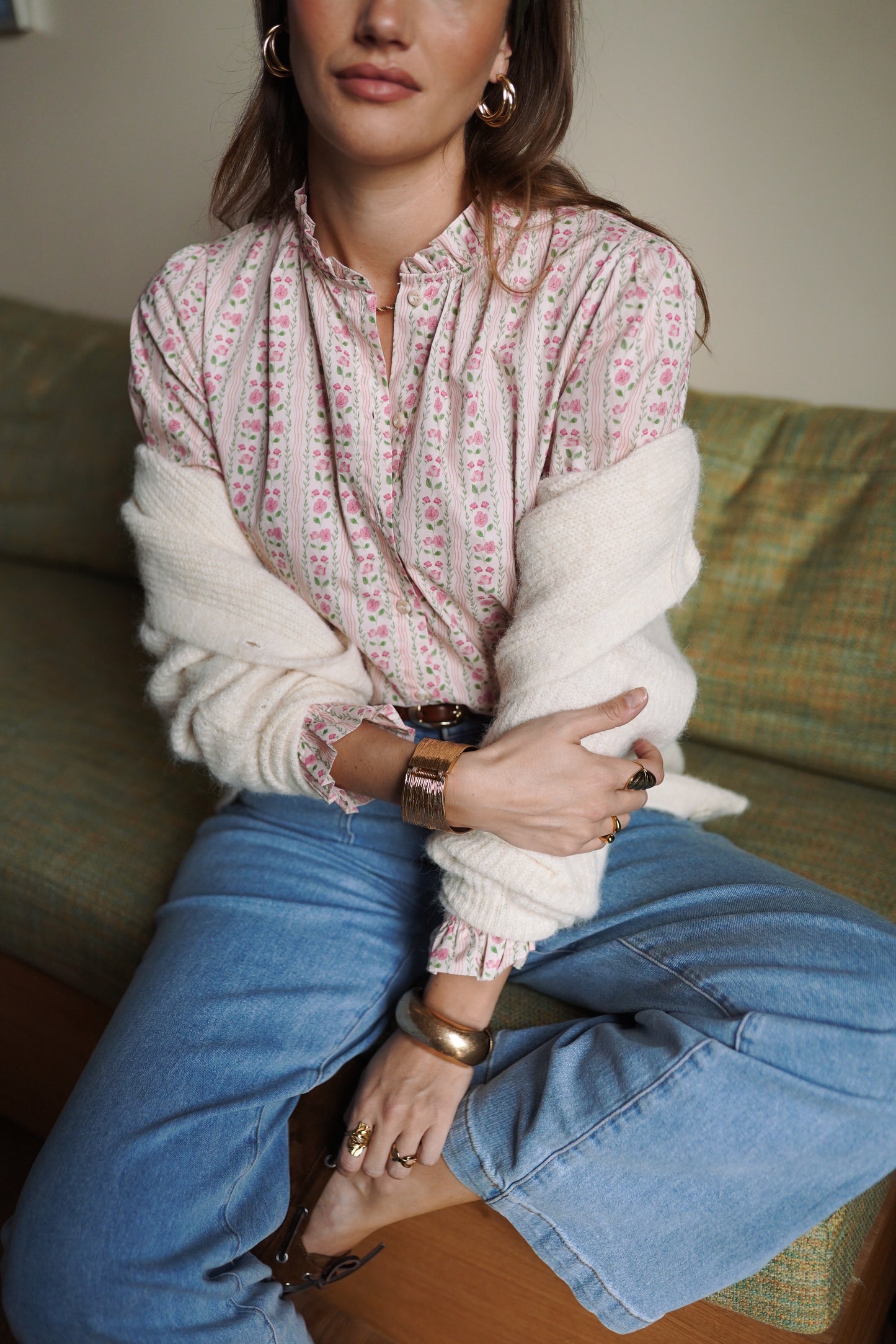 Preorder Grace pink ditsy floral blouse