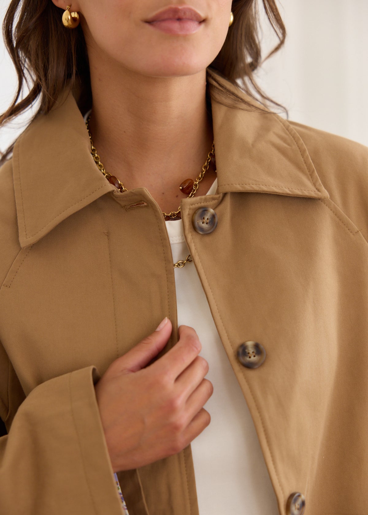 Harper camel floral lined trench jacket