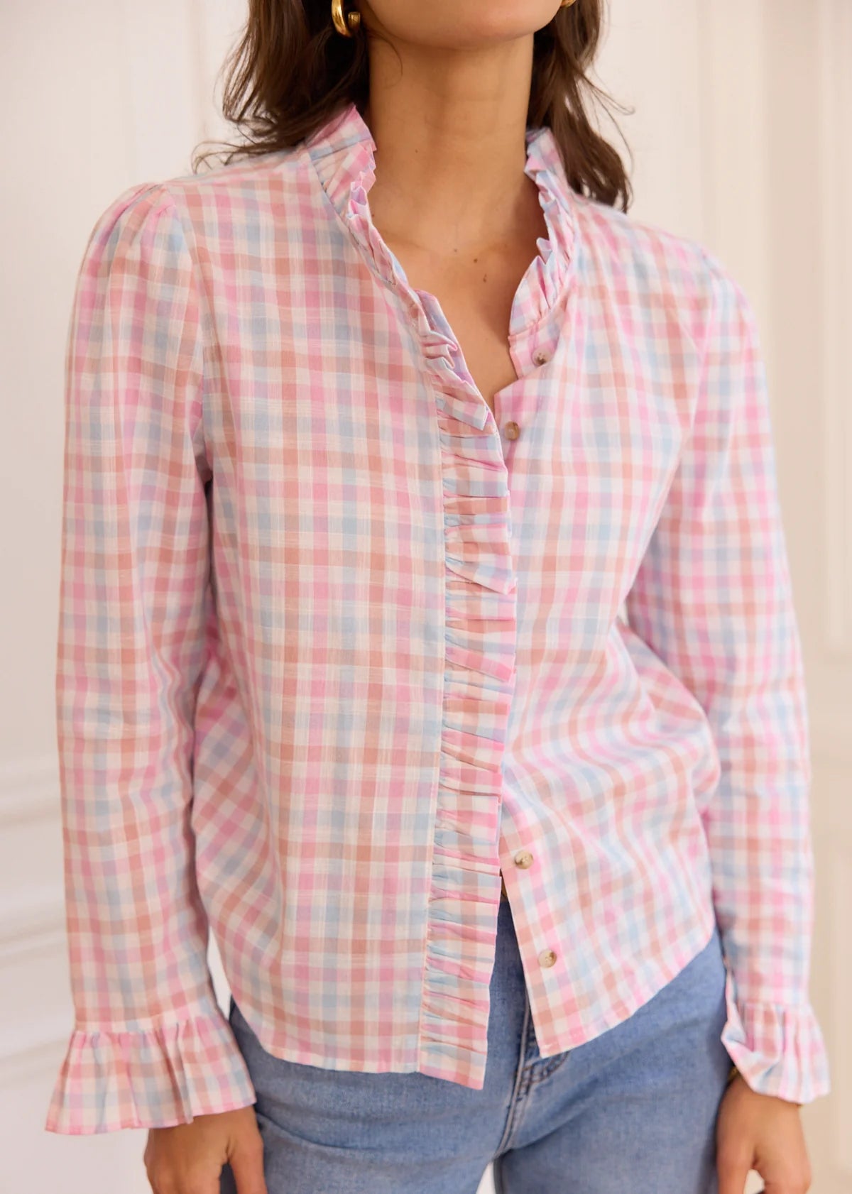 Joan chequered pink blouse