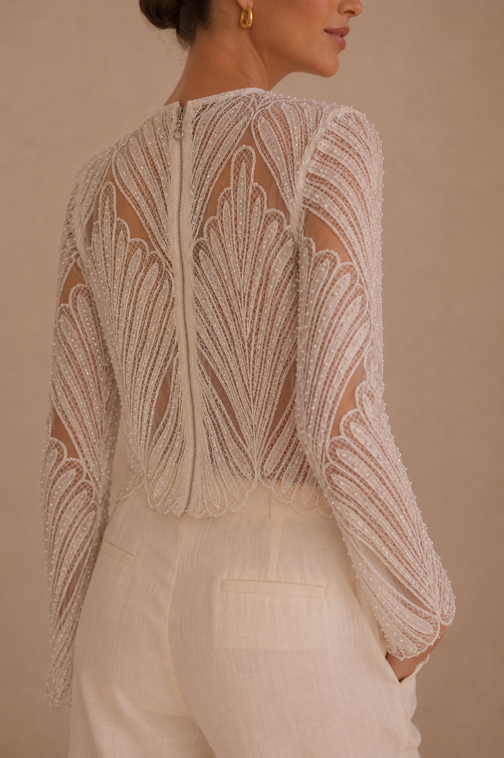Lola white pearl beaded embroidered top