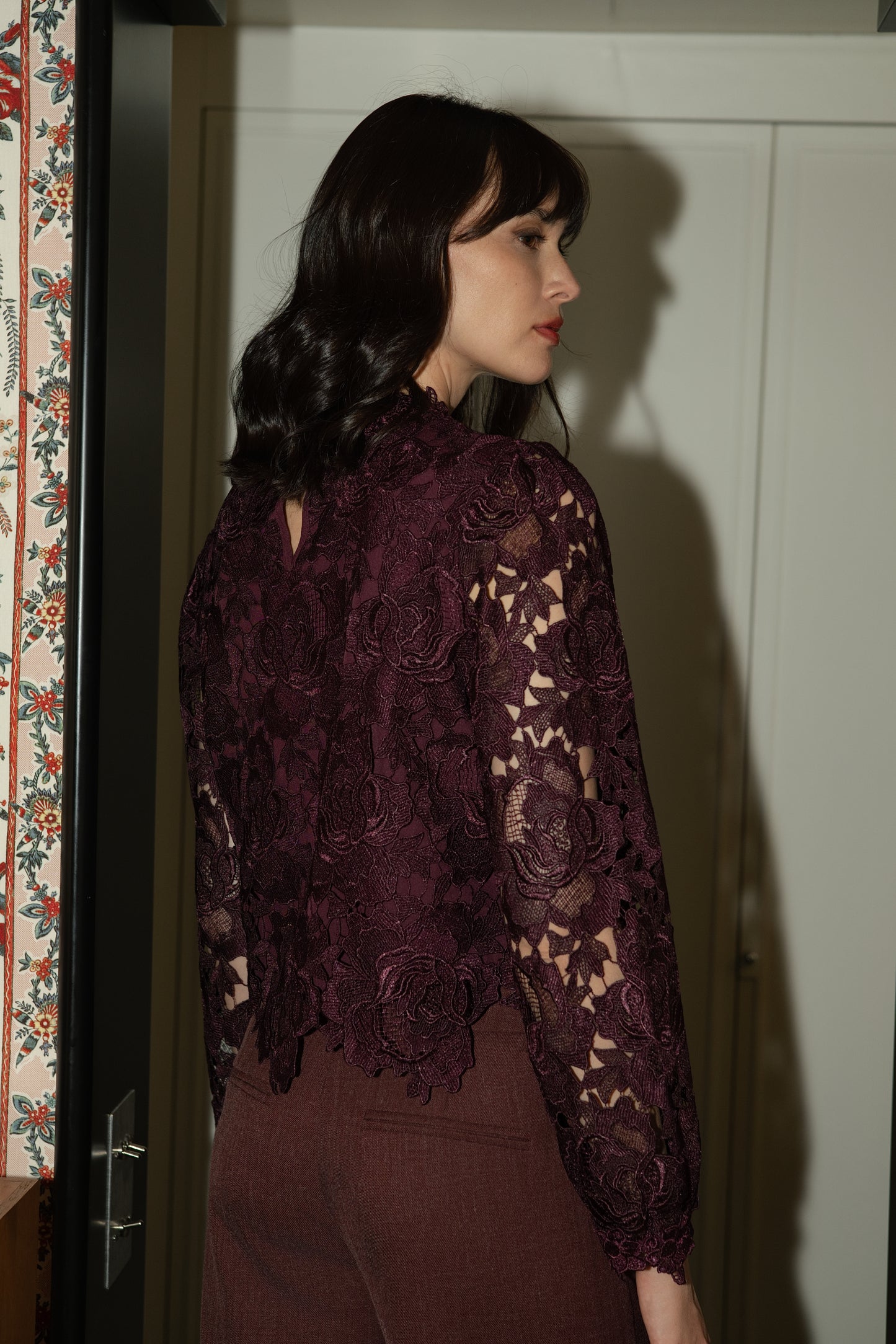 Millie burgundy lace long sleeve top