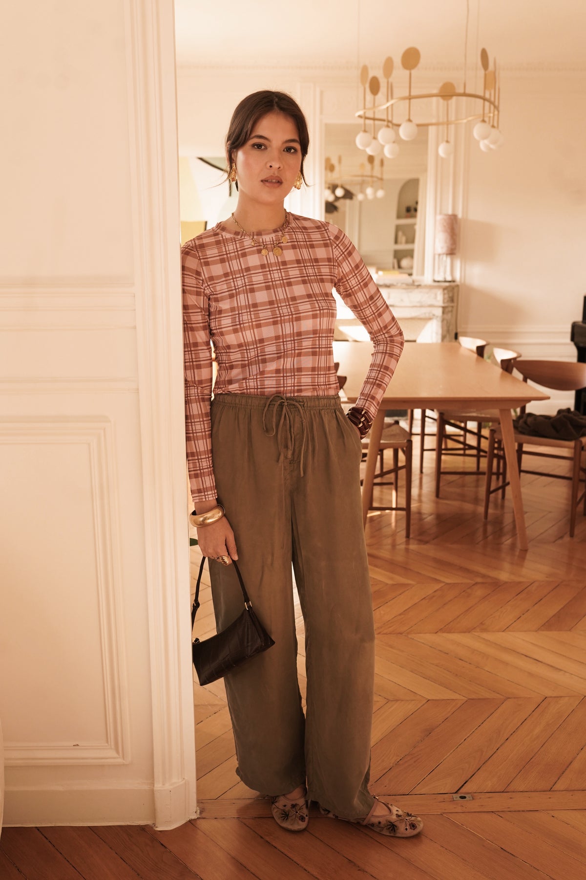 Paula check print semi sheer top