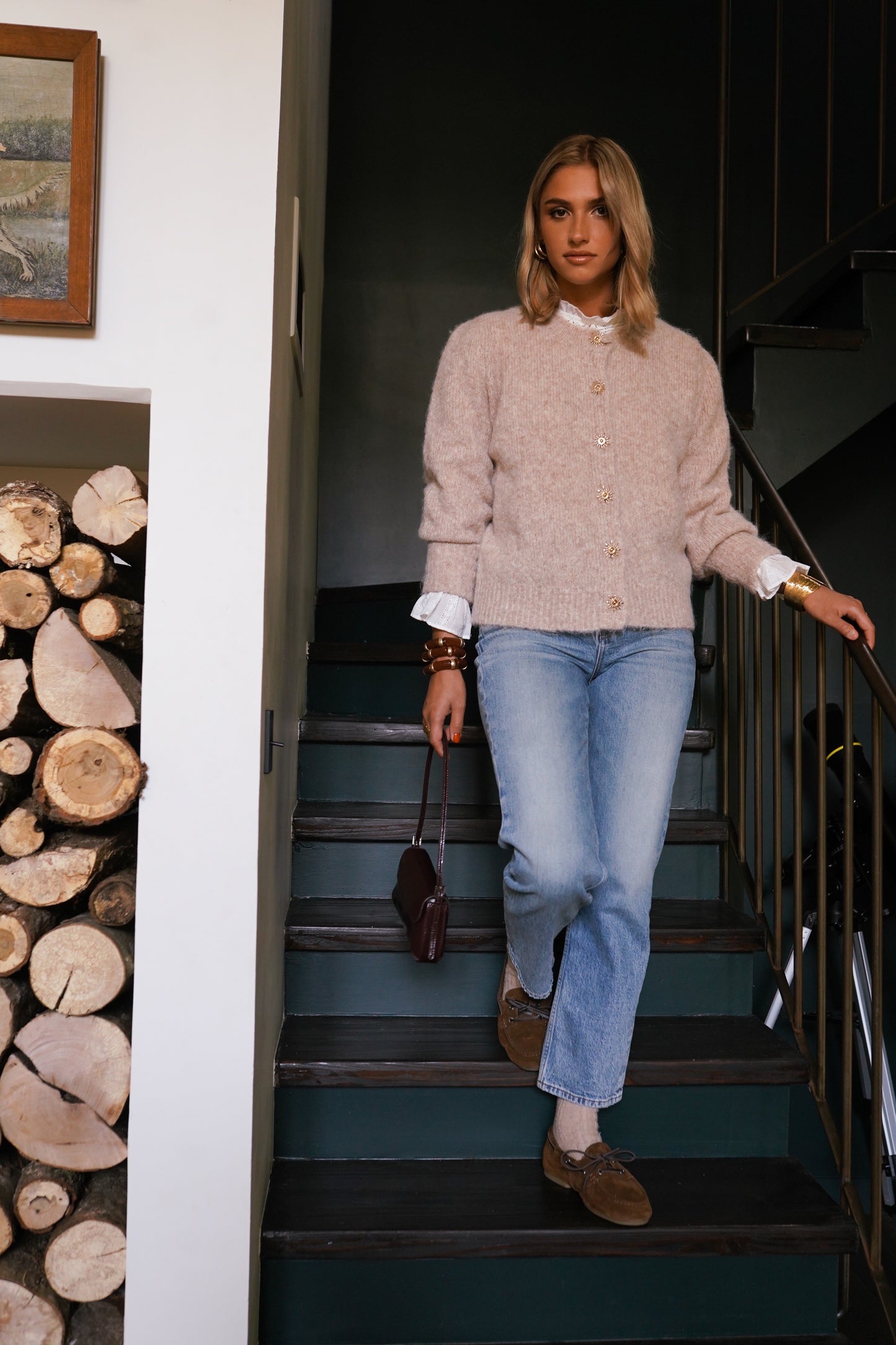 Ellen taupe sun button cardigan