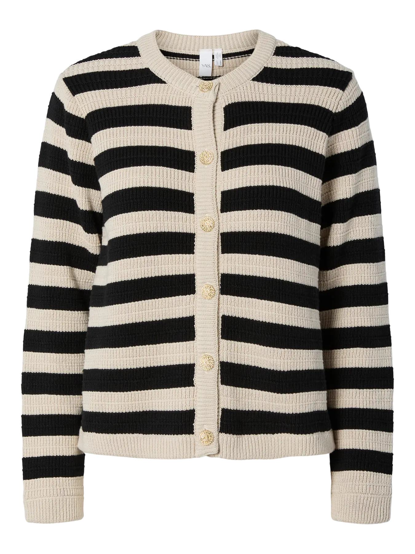 YAS black & cream striped gold button cardigan