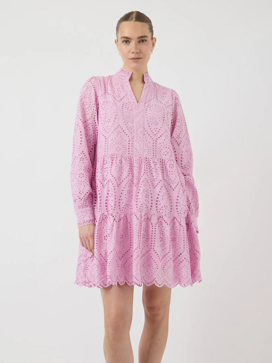 YAS pastel lavender lace mini dress