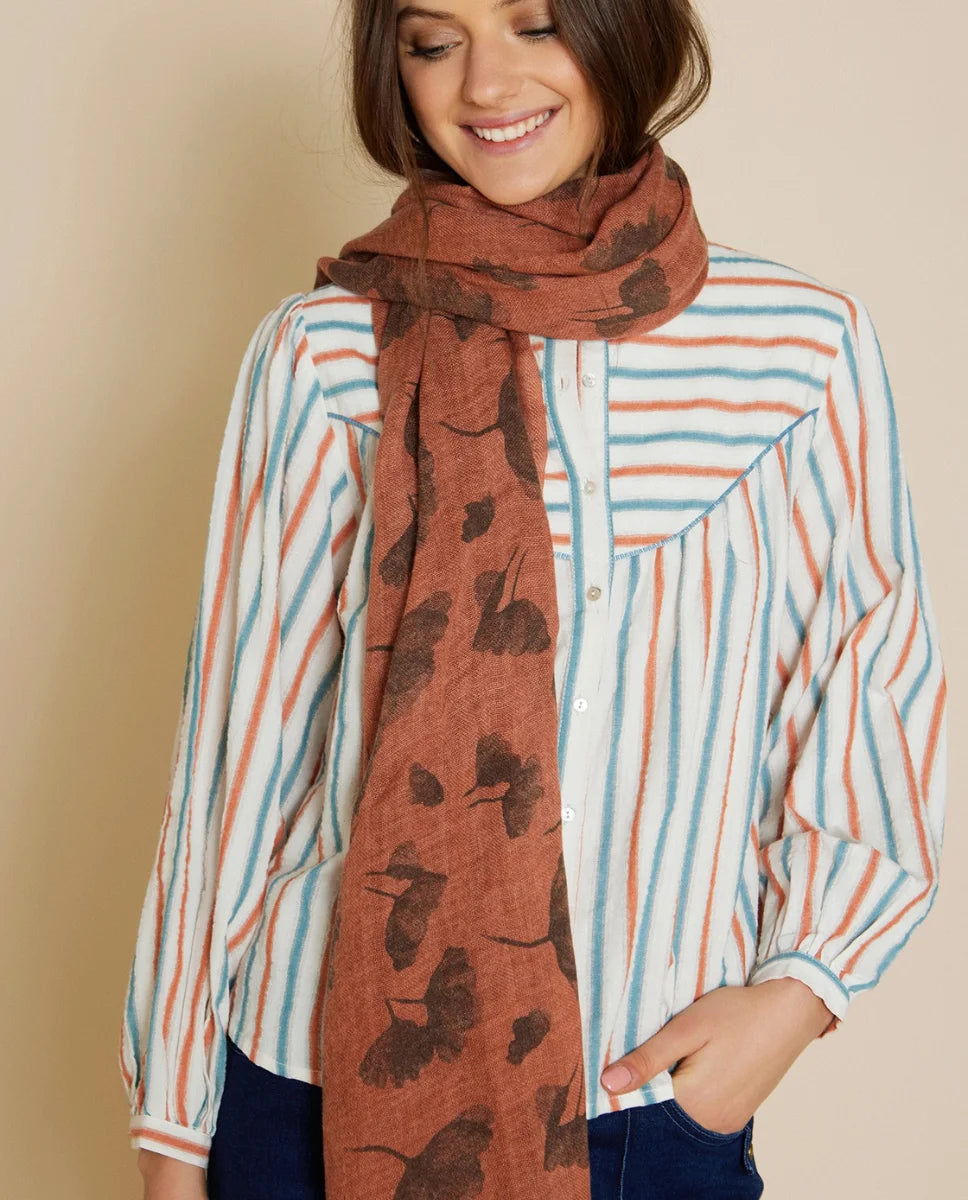 Striped yoke print cotton blouse