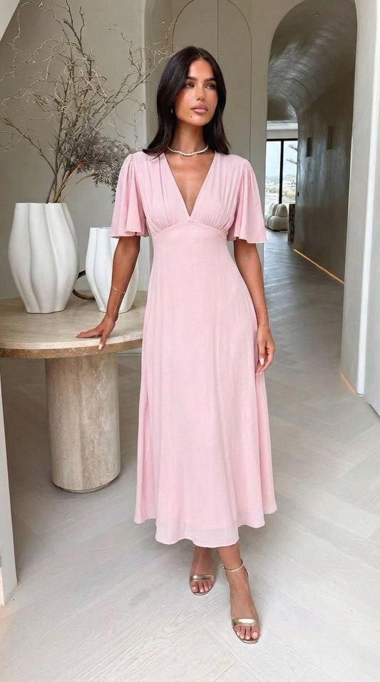 Ophelia blush pink v neck dress