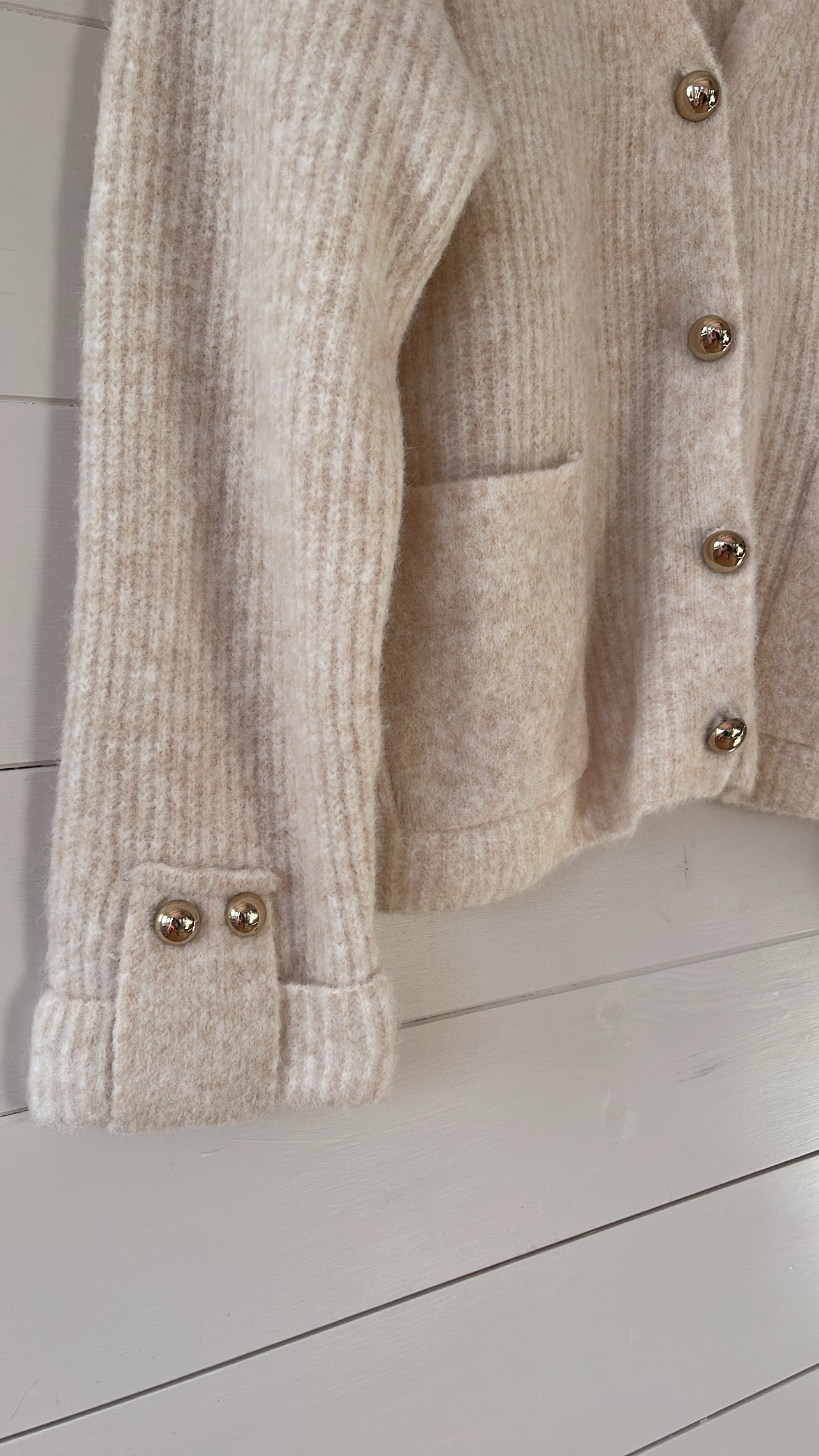 Ellie ecru cardigan with gold buttons