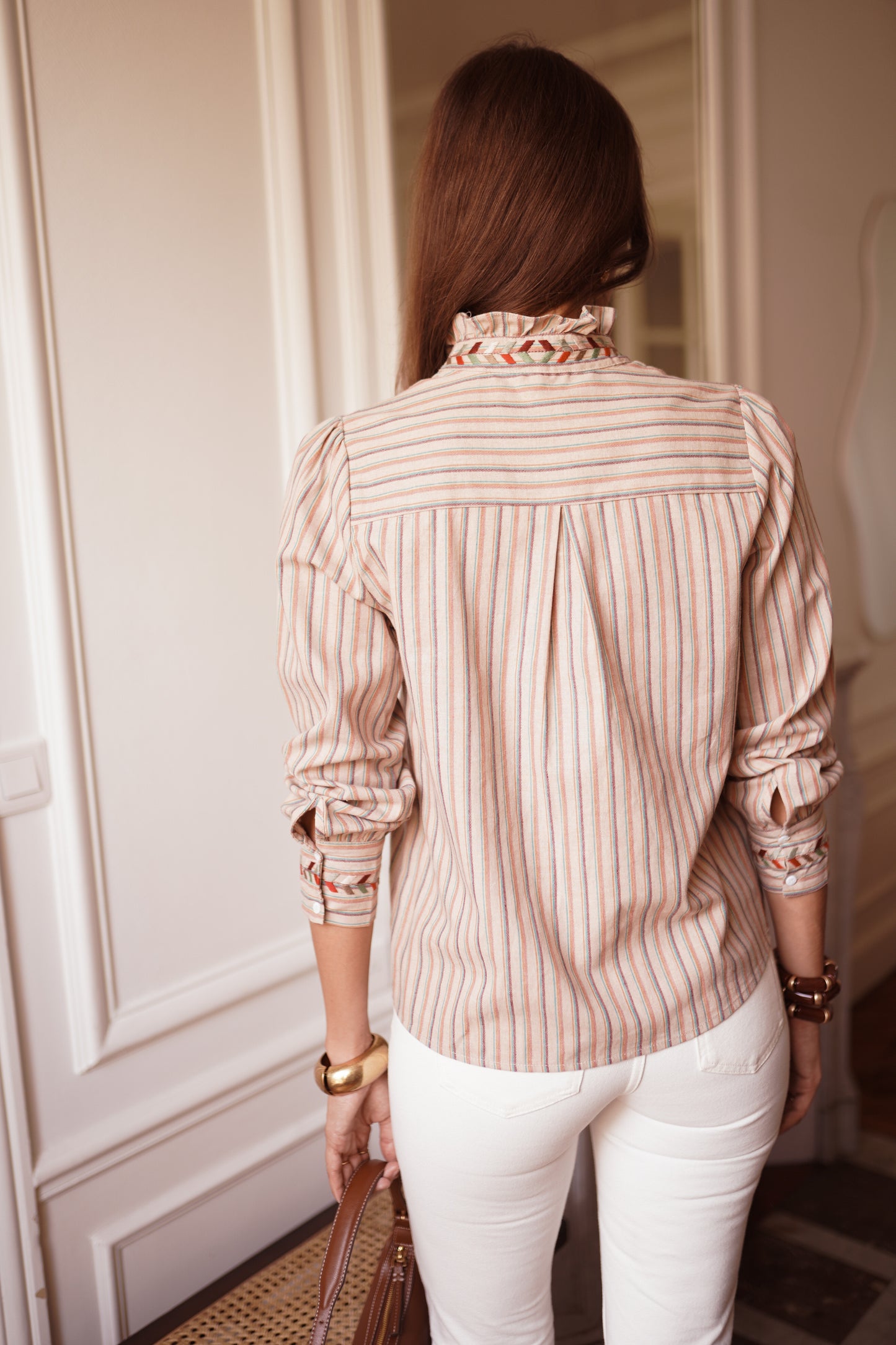 Taylor floral embroidered stripe blouse