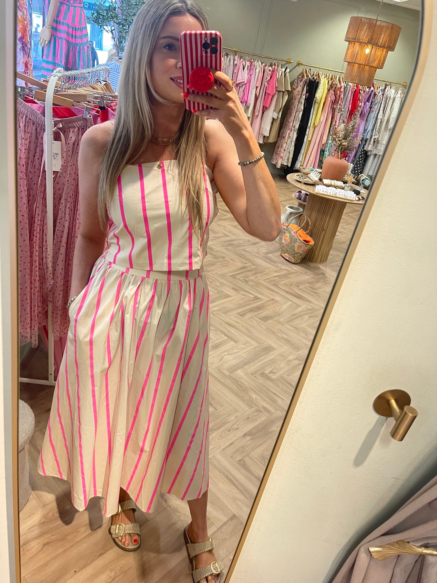Imelda pink stripe crop top