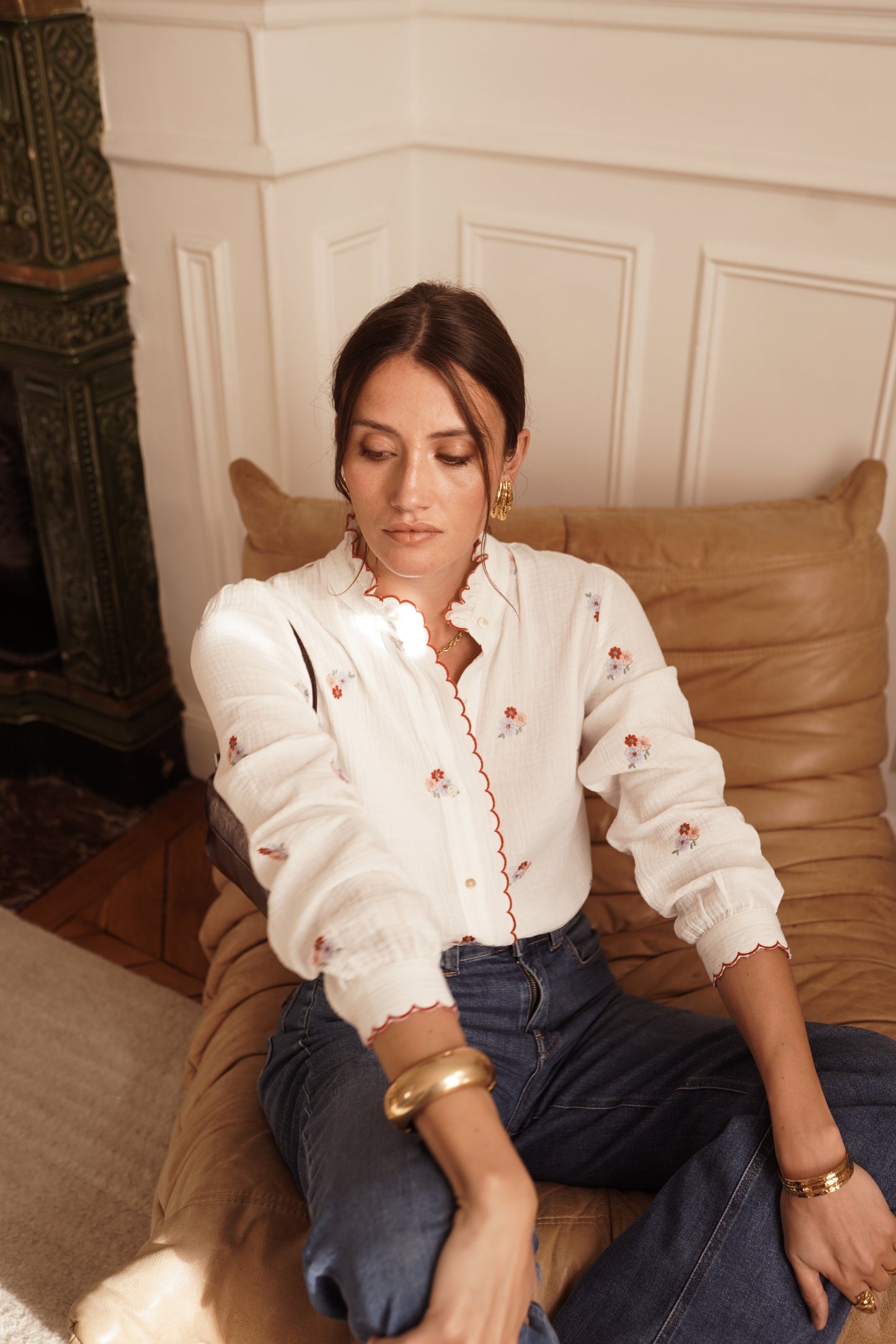 Chloe floral embroidered trim blouse